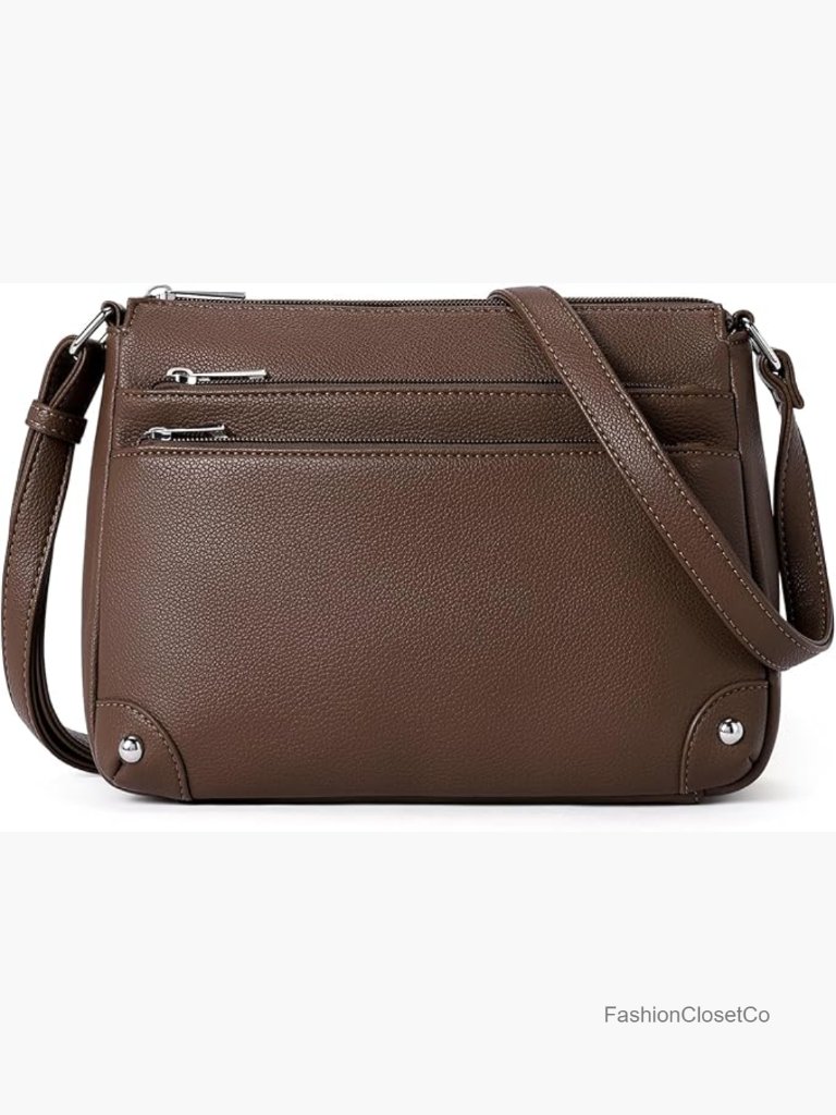 Vegan Leather Medium Crossbody Satchel Purse With Multi Zipper Pocket